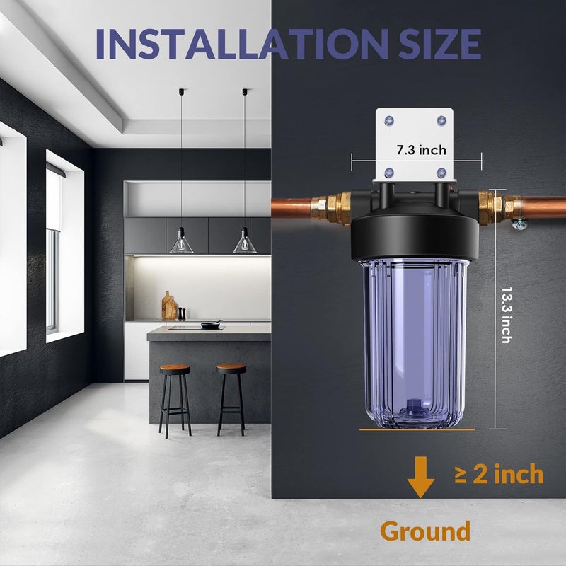 Simpure Whole House Water Big Filter Housing (DB10C), 10" x 4.5", Blue for Whole Home Water Filtration, Sediment Water Filter System for Well, 1" NPT Brass Port (Clear Housing) - Image 4